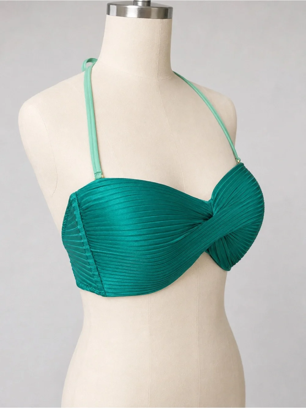 Trina Turk Olympia Rib Twist Bandeau Bikini Top Green Size 14 NWT